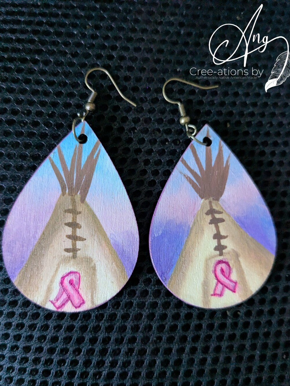 Hand-Painted Tipi Breast Cancer Earrings